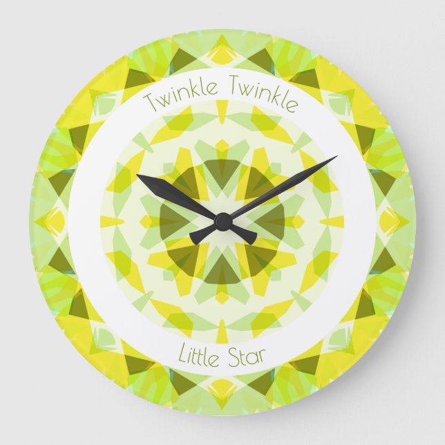 Gult Lime Green Twinkle Little Star Baby Nursery Stor Klocka (Framsida)