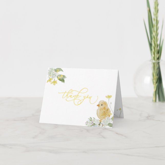 Gult Little Chick Baby Shower - tackkort (Framsida)