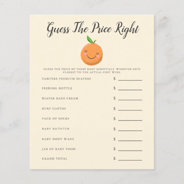 Gult Little Cutie Baby Shower gissar Pris (Framsida)