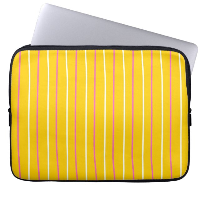 Gult Lodrät Rand Mönster Laptop Fodral (Framsidan)