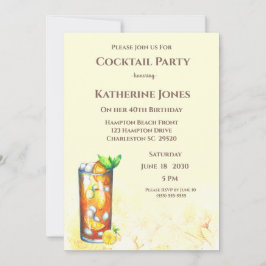 Gult Long Island Tea Birthday Cocktail Party Inbjudningar