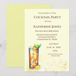 Gult Long Island Tea Birthday Cocktail Party Inbjudningar