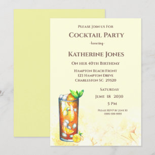 Gult Long Island Tea Birthday Cocktail Party Inbjudningar