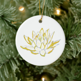 Gult lotus-blommans hängvävare julgransprydnad keramik