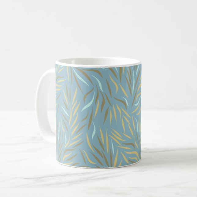 Gult Löv Blue Modern Mönster Kaffemugg (Framsida vänster)