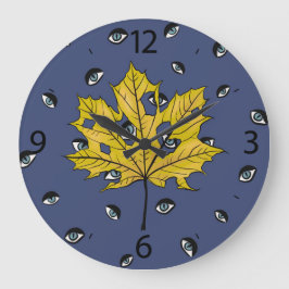 Gult Löv Creepy Witchy Ögon Stor Klocka