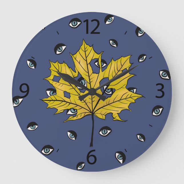 Gult Löv Creepy Witchy Ögon Stor Klocka (Framsida)