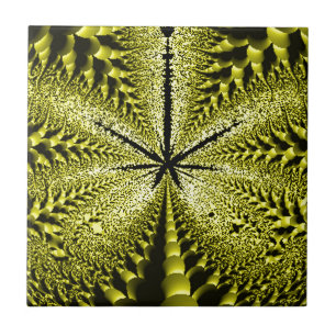 Gult Löv Silhouette Fractal Kakelplatta