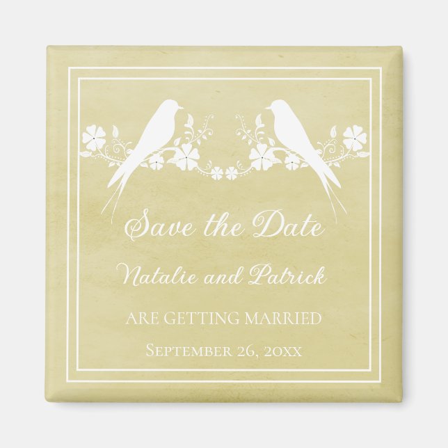 Gult Lovebird Blommigt Spara datum magneter (Framsidan)