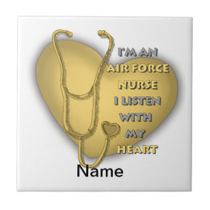 Gult Luft Force Nurse Heart - egen namnruta Kakelplatta