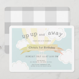 Gult Luftballong upp och bort 1:a födelsedagen Inbjudningar