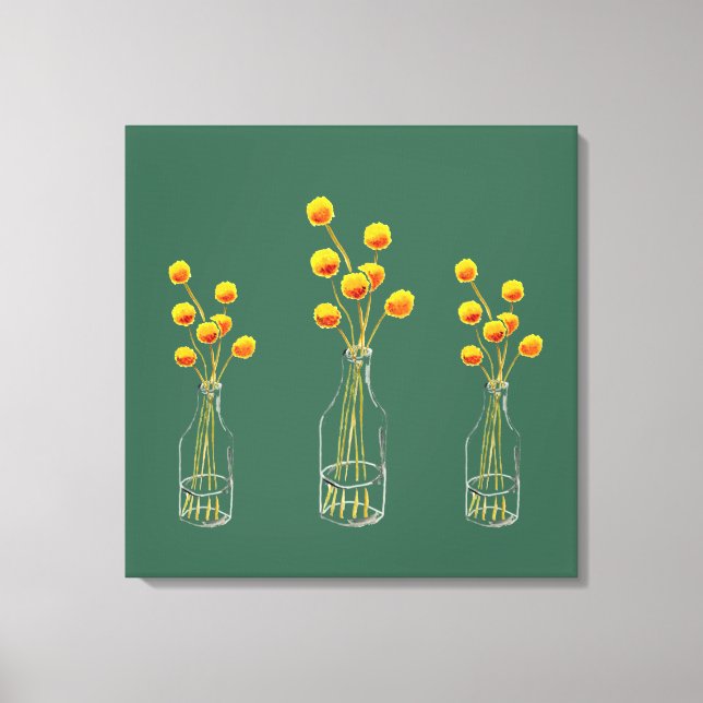 Gult lycklig Billy Button blommor australisk konst Canvastryck (Framsida)
