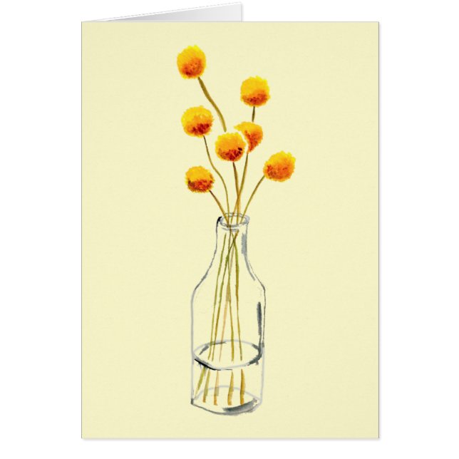 Gult lycklig Billy Button blommor australisk konst Hälsningskort (Framsidan)