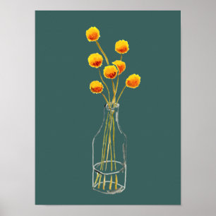 Gult lycklig Billy Button blommor australisk konst Poster