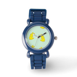 Gult lycklig bunnier på teal armbandsur