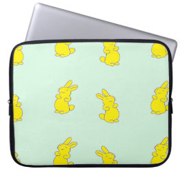 Gult lycklig bunnier på teal laptop fodral