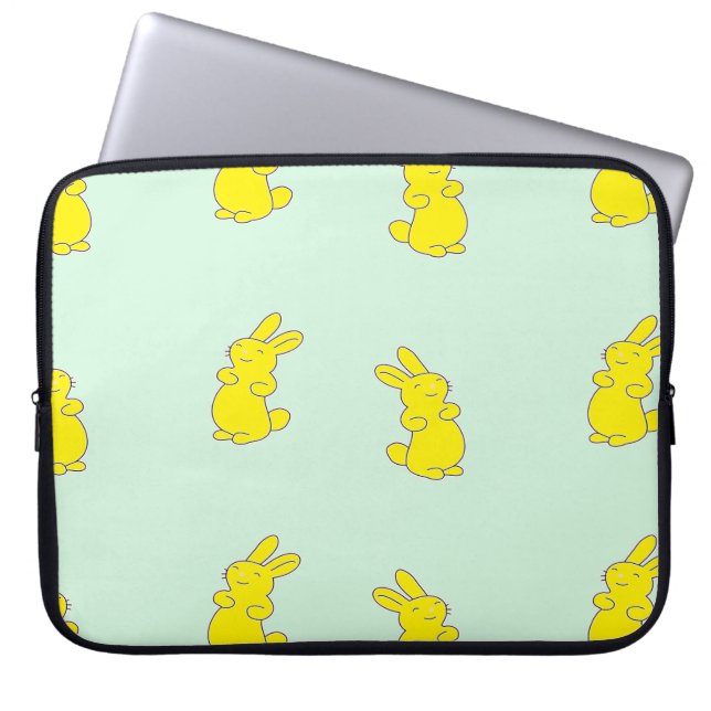 Gult lycklig bunnier på teal laptop fodral (Framsidan)