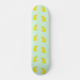 Gult lycklig bunnier på teal mini skateboard bräda 18,5 cm