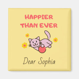 Gult Lycklig Cat with Flowers Magnet