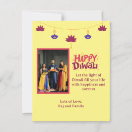 Gult Lycklig Diwali med Family Photo Julkort