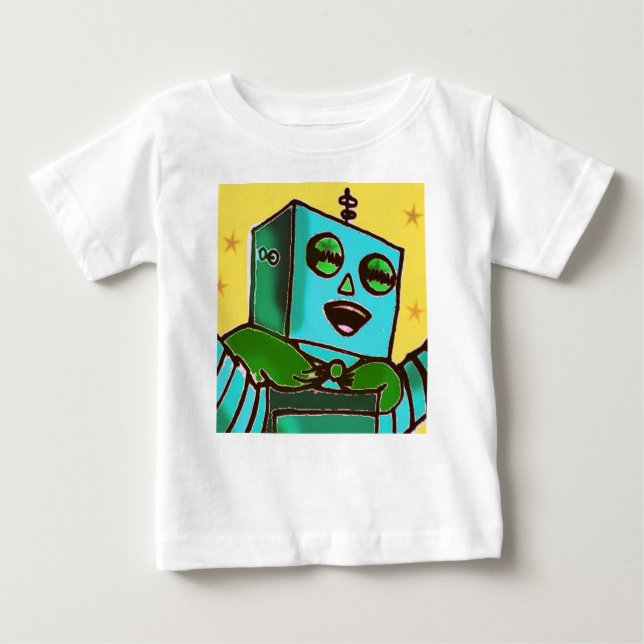 Gult Lycklig Robot Infant T-Shirt (Framsida)