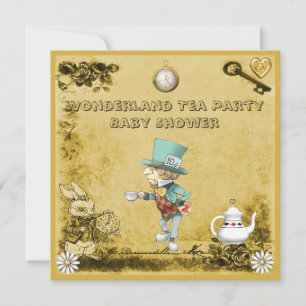 Gult Mad Hatter Wonderland Tea Party Baby Shower Inbjudningar