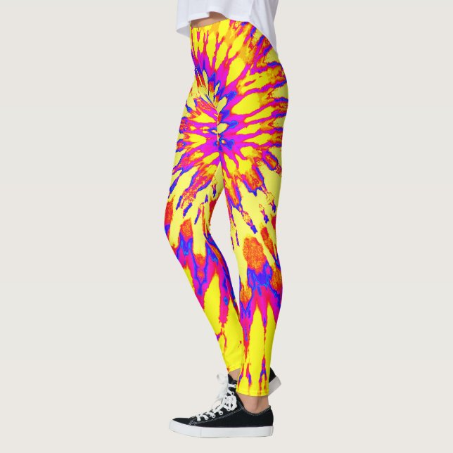 Gult, Magenta och Orange Spiral Tie Dye Leggings (Vänster)