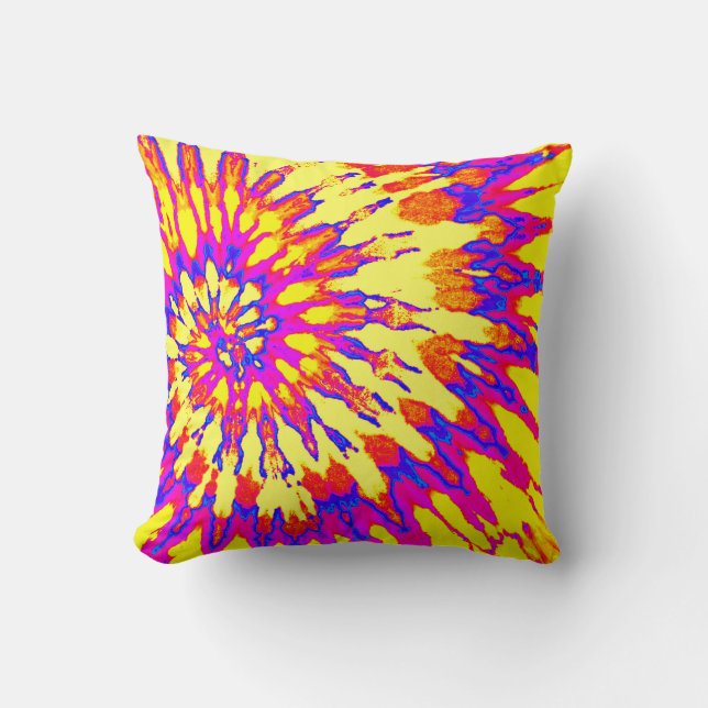 Gult, Magenta och Orange Spiral Tie Dye Pillow Kudde (Framsida)
