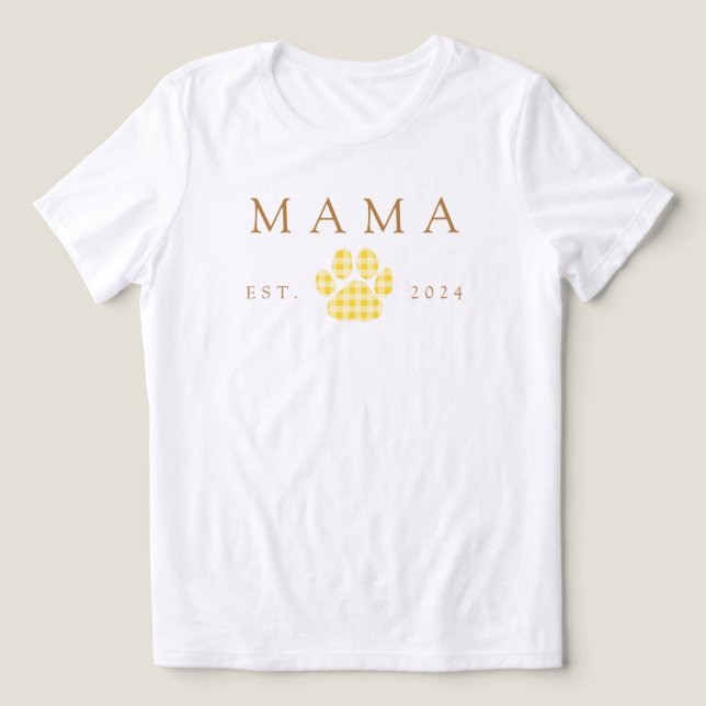 Gult Mamma Gingham Paw Skriv ut födelsedag T Shirt (Design Framsida)