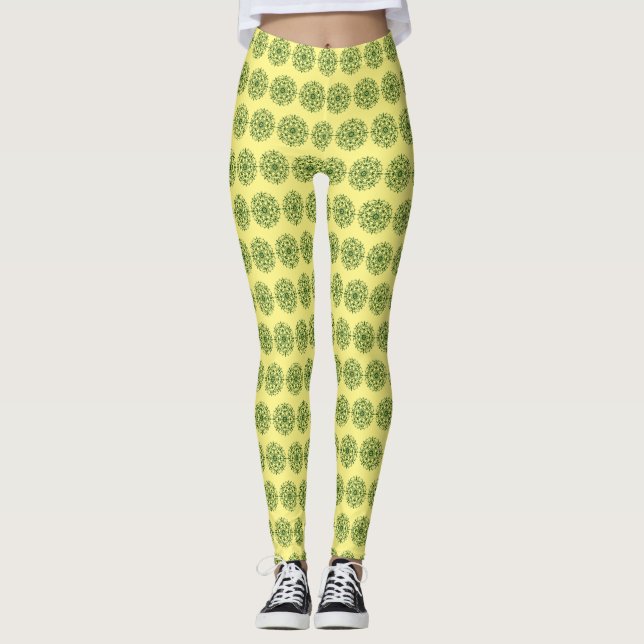 Gult Mandala Mönster Leggings (Framsida)