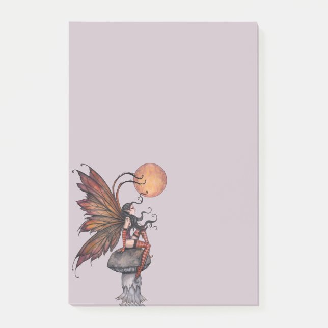 Gult Måne i höstkonsten Fairy Fantasy Art Post-it Block (Framsida)
