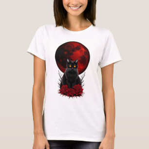 Gult måne och svart katttröja t shirt