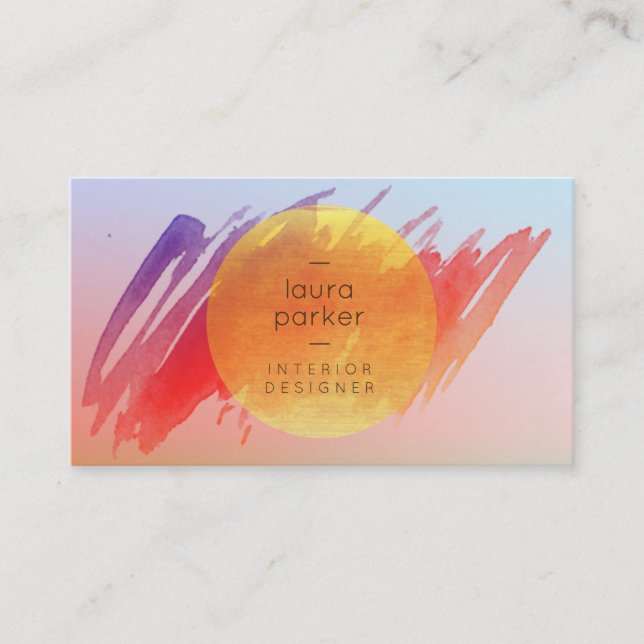 Gult Måne Sunset Watercolor Splatter Modern Visitkort (Framsida)