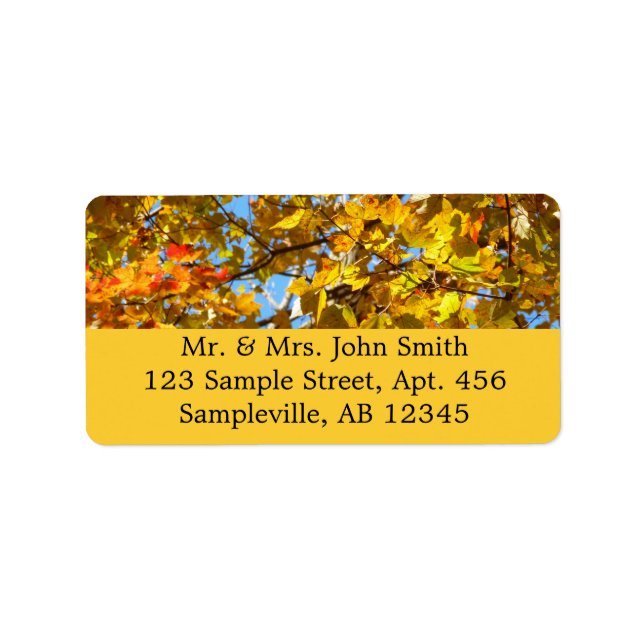 Gult Maple Löv och Blå himmel Adressetikett (Framsidan)