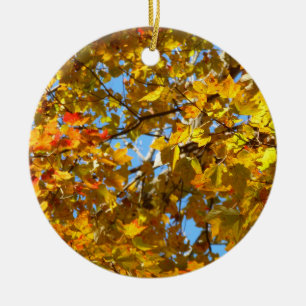 Gult Maple Löv och Blå himmel Julgransprydnad Keramik