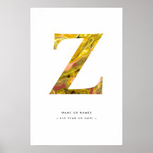 Gult Marble Brev Z Original Personlig Art