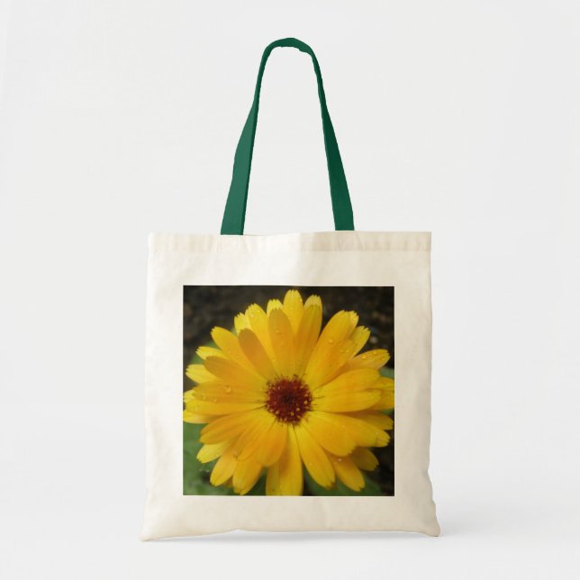 Gult Marigold Macro Tote Bag Tygkasse (Framsidan)