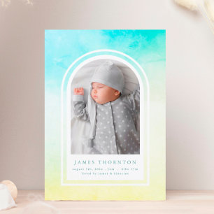 gult med blå grönt, foto med baby födelse meddelande