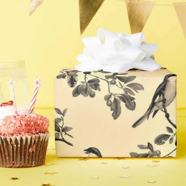 Gult med Grått Chickadee Songbird Wrapping Papper Presentpapper (Födelsedagsfest)