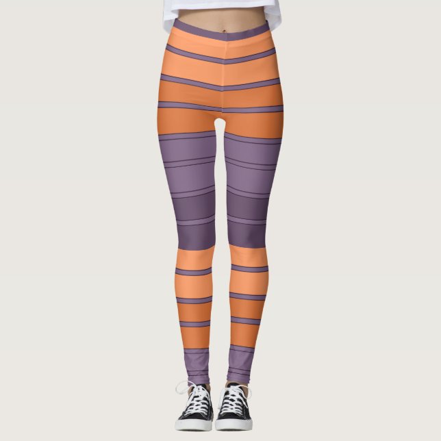 Gult med lilac stripe mönster leggings (Framsida)