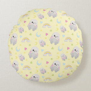 GULT MED PLUSH BUNNIES MÅNE STARS RUND KUDDE