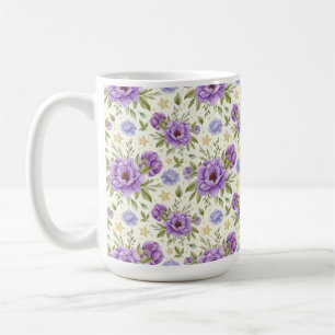 GULT MED SKADOR AV LILA VATTENFLOMMAR KAFFEMUGG