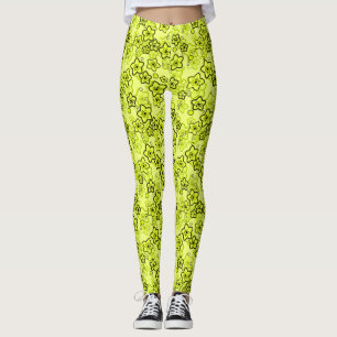 Gult med svart intensivt nyon-blommönster leggings