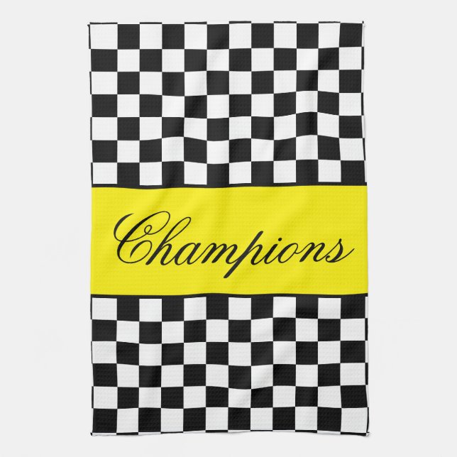 Gult med svartvit kontroll kökshandduk (Vertikal)