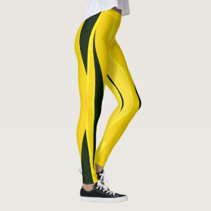 Gult med Vågigt svart Rand Leggings