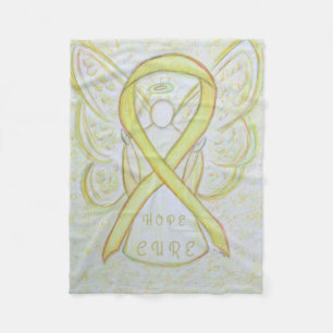 Gult Medvetenhet Ribbon Angel Bone Cancer Blanket Fleecefilt