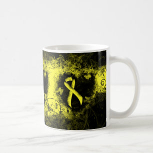 Gult Medvetenhet Ribbon Grunge Heart Kaffemugg