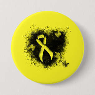 Gult Medvetenhet Ribbon Grunge Heart Knapp