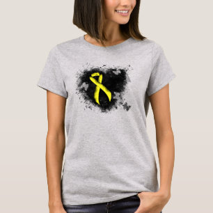 Gult Medvetenhet Ribbon Grunge Heart T Shirt