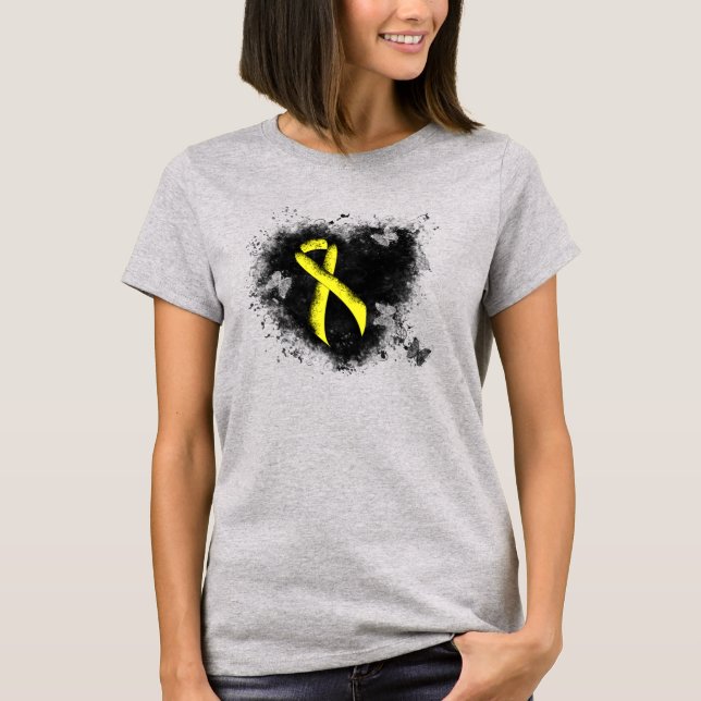 Gult Medvetenhet Ribbon Grunge Heart T Shirt (Framsida)